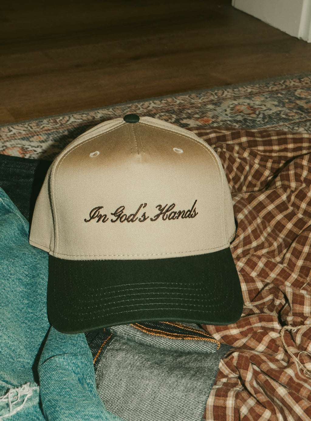 "In God's Hands" Cursive Classic Cap (Forest Green)